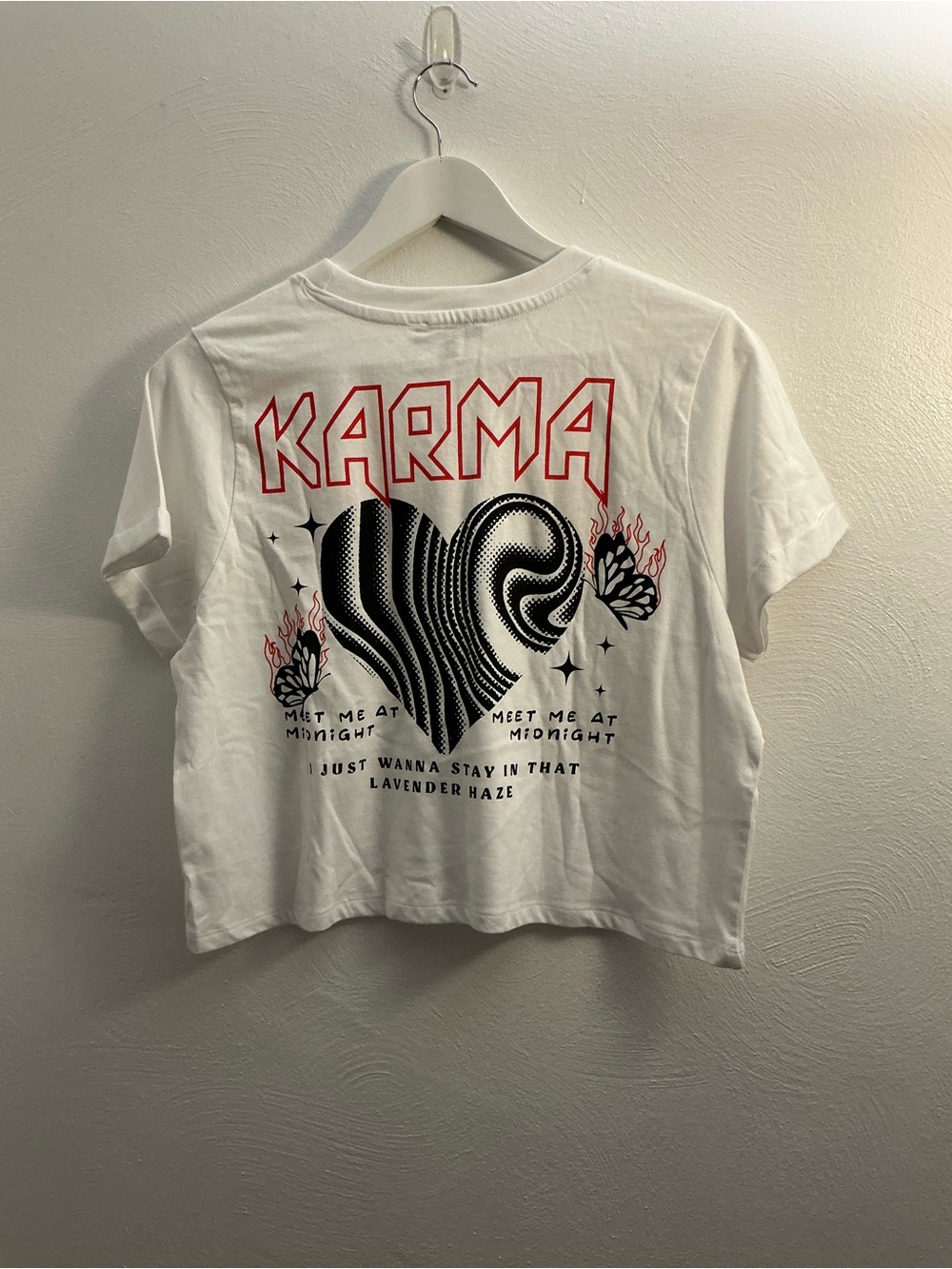 Taylor Swift White Graphic 'Karma World Tour' Short-Sleeve Tee Size Small - Picture 2 of 8